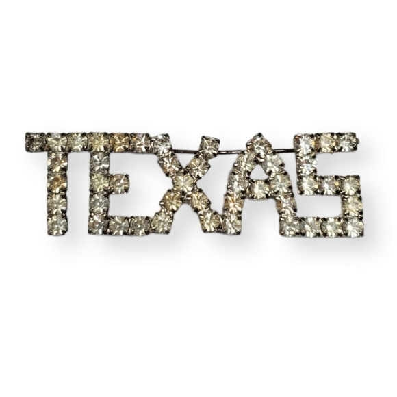 Vintage Jewelry - Vintage TEXAS Brooch Pave Rhinestone White Silver Tone Lone Star State 2.75"